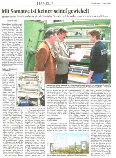 Somatec Firmenprotrait in der DeWeZet vom 15.05.2008 Somatec Firmenprotrait in der DeWeZet vom 15.05.2008
